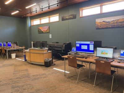 The Eaton Public Library computer lab has over 15 computers for patrons