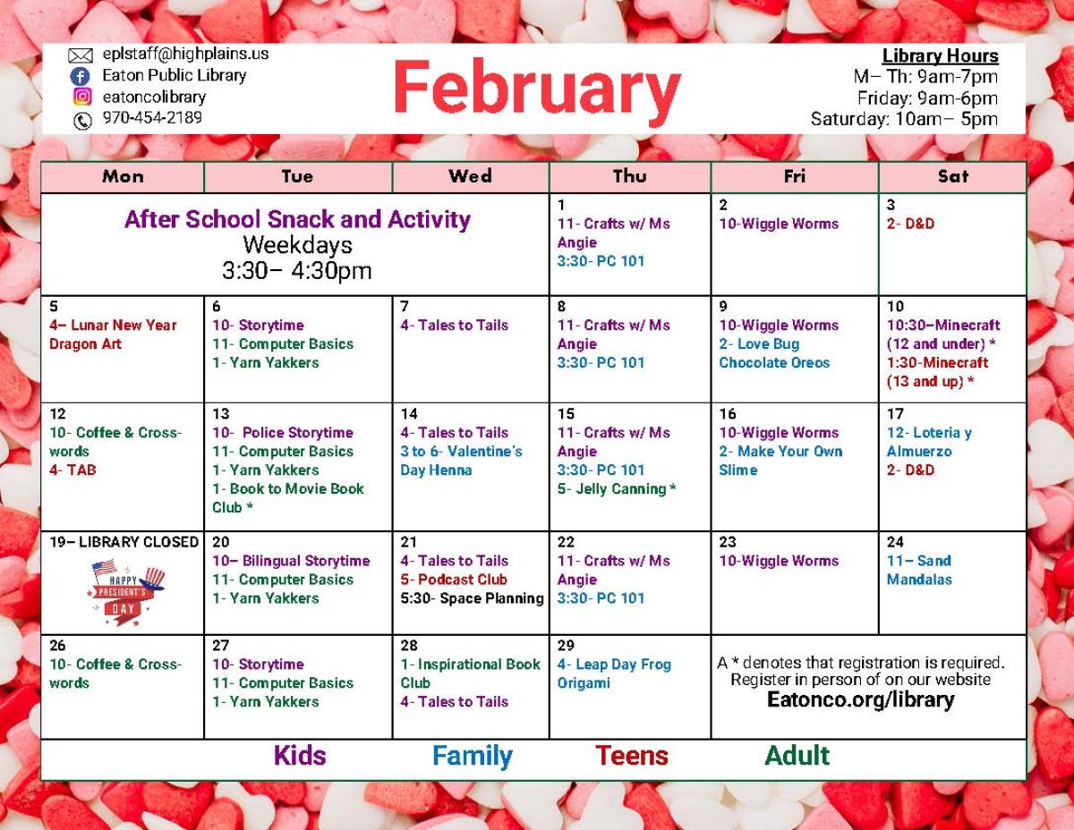 Eaton Public Library February Calendar